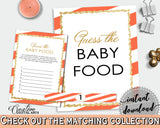 GUESS The BABY FOOD game for baby shower with orange striped theme printable glitter, digital, Jpg Pdf, instant download - bs003