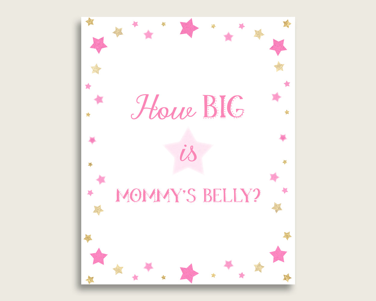 Pink Gold How Big Is Mommy's Belly Game, Twinkle Star Baby Shower Girl, Guess Mommys Belly Size, Mommy Tummy Game, Instant Download, bsg01