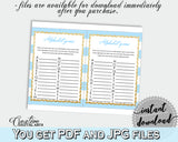 Baby Shower printable ABC's game with blue and white stripes glitter, digital file, Jpg and Pdf, instant download - bs002