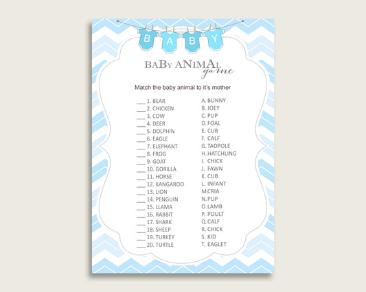 Chevron Name The Baby Animals Game Printable, Blue White Baby Shower Animal Game, Boy Baby Shower, Instant Download, Light Blue, cbl01