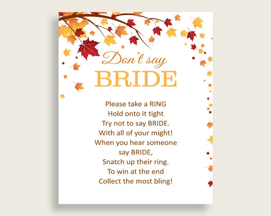 Don't Say Bride Bridal Shower Don't Say Bride Fall Bridal Shower Don't Say Bride Bridal Shower Autumn Don't Say Bride Brown Yellow YCZ2S