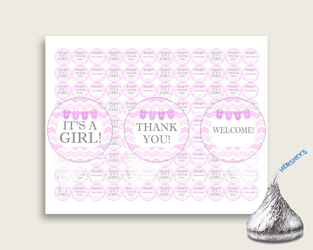 Chevron Hershey Kisses Circle Printable, Pink White Hershey Kisses Labels Round Digital, Girl Baby Shower, Instant Download, Popular, cp001