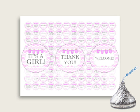 Chevron Hershey Kisses Circle Printable, Pink White Hershey Kisses Labels Round Digital, Girl Baby Shower, Instant Download, Popular, cp001