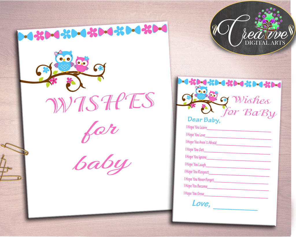 Wishes For Baby Baby Shower Wishes For Baby Owl Baby Shower Wishes For Baby Baby Shower Owl Wishes For Baby Pink Blue party décor owt01