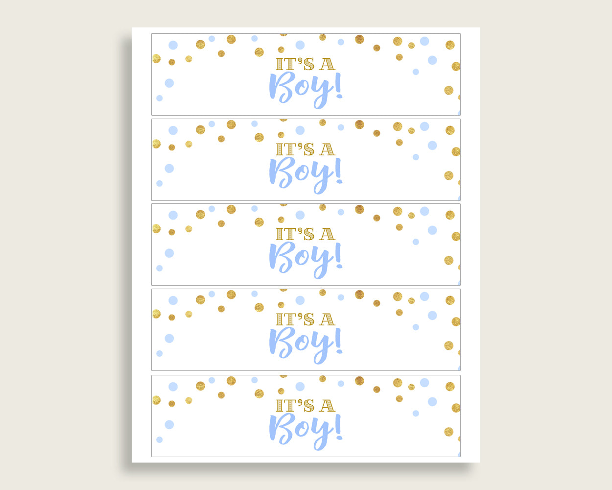 Bottle Labels Baby Shower Bottle Labels Confetti Baby Shower Bottle Labels Blue Gold Baby Shower Confetti Bottle Labels prints cb001