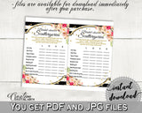Scattergories Game in Flower Bouquet Black Stripes Bridal Shower Black And Gold Theme, shower scattergories, party ideas, prints - QMK20 - Digital Product