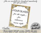 Glittering Gold Bridal Shower Your Glass For The Night Sign in Gold And Yellow, the night is through, modern shower, paper supplies - JTD7P - Digital Product