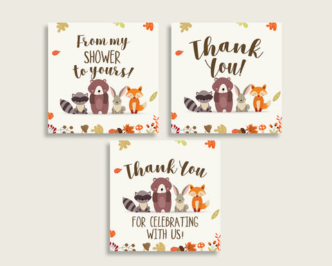 Woodland Baby Shower Square Thank You Tags 2 inch Printable, Brown Beige Gender Neutral Shower Gift Tags, Hang Tags Labels, Instant w0001