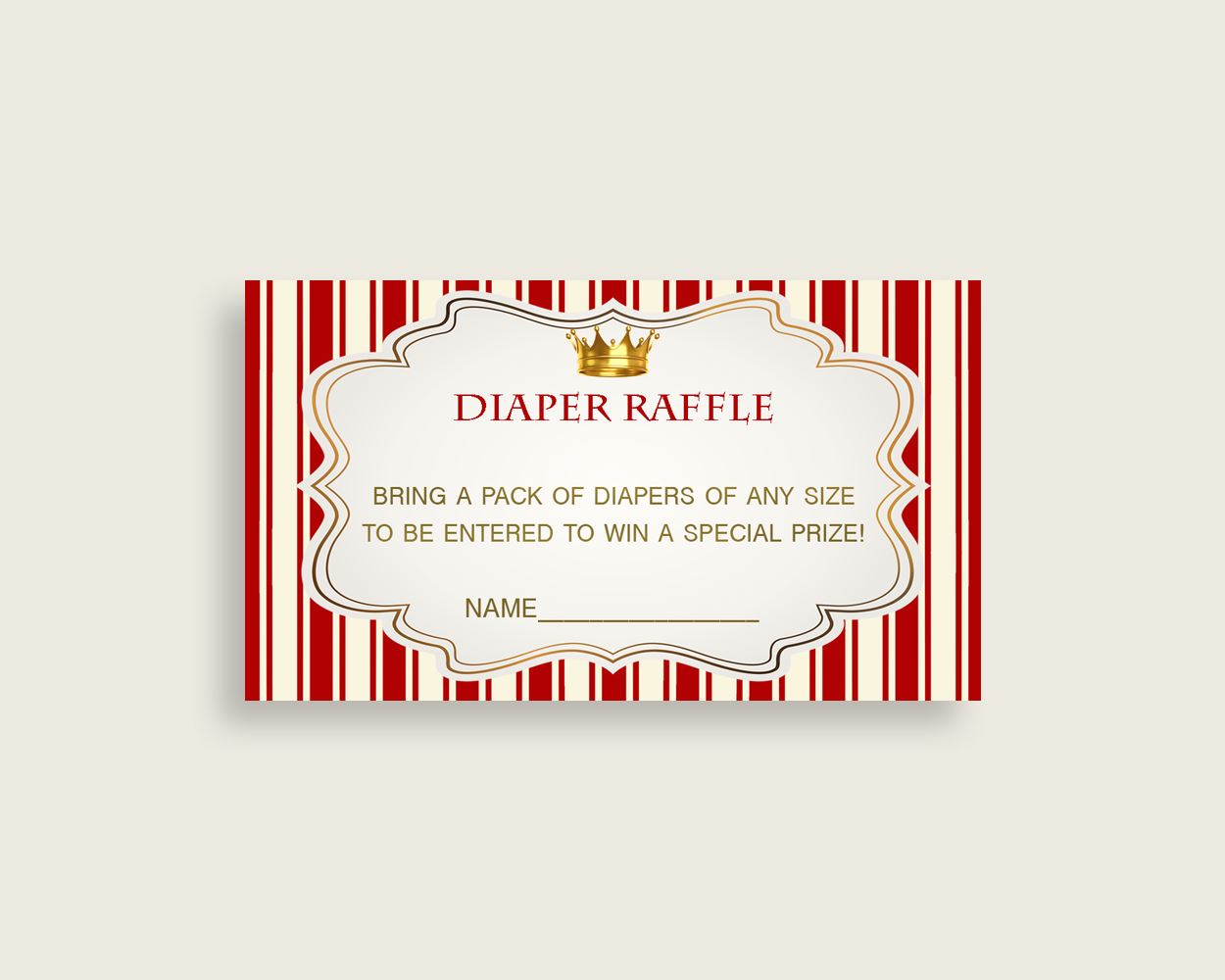 Prince Baby Shower Diaper Raffle Tickets Game, Boy Red Gold Diaper Raffle Card Insert and Sign Printable, Instant Download, 3.5x2", 92EDX