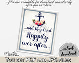 Nautical Anchor Flowers Bridal Shower Happily Ever After Sign in Navy Blue, gift for bride, antique bridal theme, party planning - 87BSZ - Digital Product