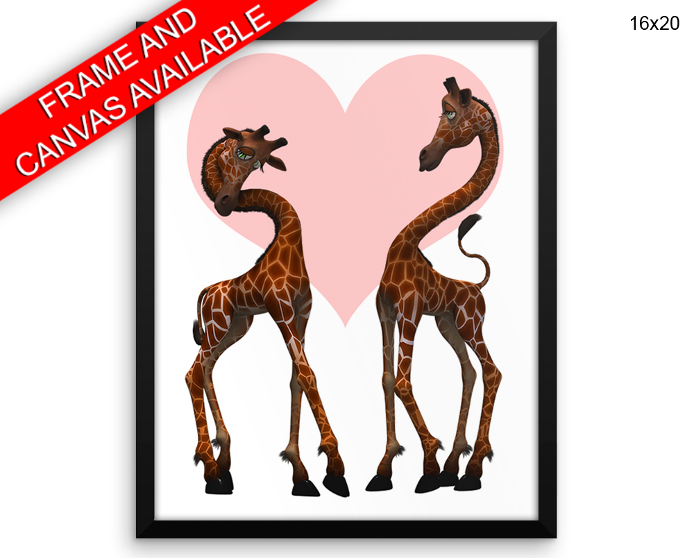 Giraffe Love Print, Beautiful Wall Art with Frame and Canvas options available Nursery Decor