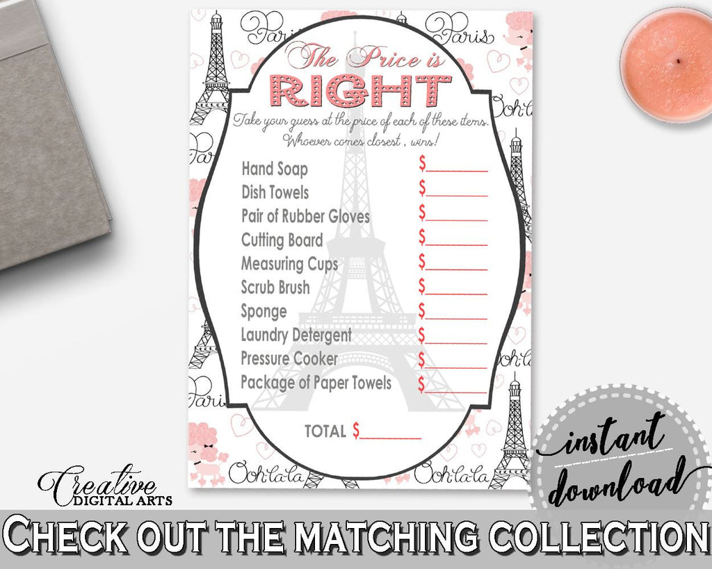 Paris Bridal Shower The Price Is Right Game in Pink And Gray, price game, parisian shower, printable files, customizable files - NJAL9 - Digital Product
