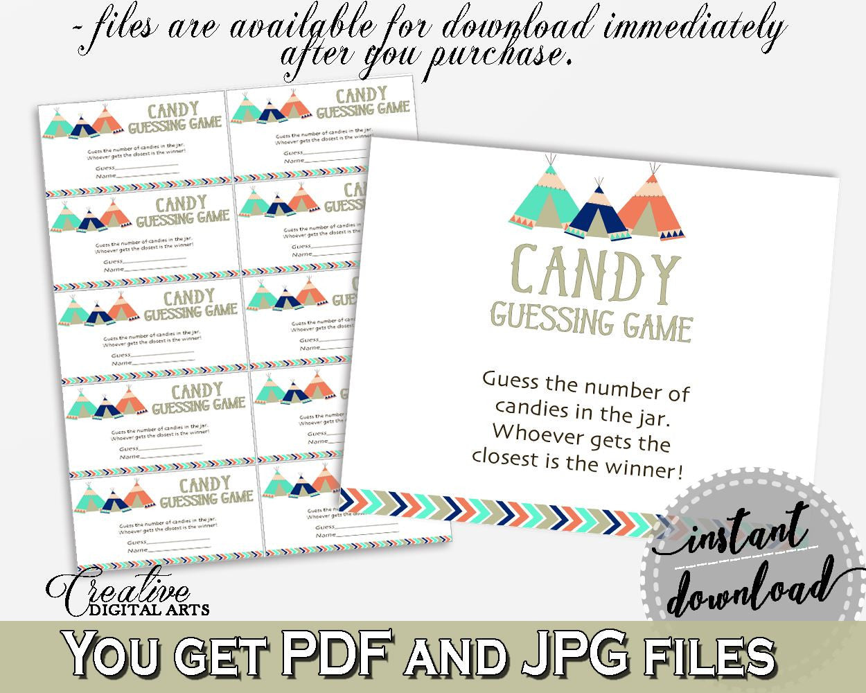 Candy Guessing Game Baby Shower Candy Guessing Game Tribal Teepee Baby Shower Candy Guessing Game Baby Shower Tribal Teepee Candy KS6AW - Digital Product