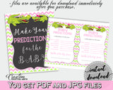 Baby PREDICTIONS sign and cards activity printable for baby shower with green alligator and pink color theme, instant download - ap001