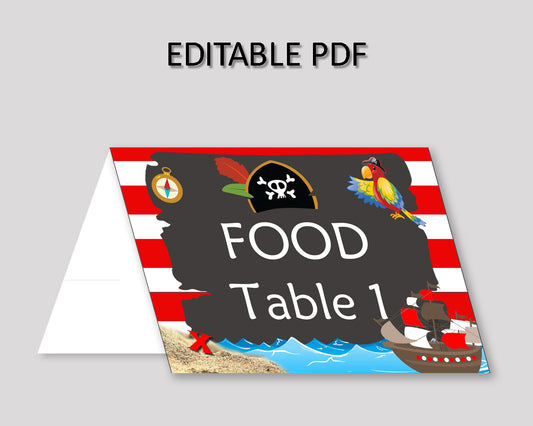 Food Tent Pirate Editable Food Tent Pirate Buffet Cards Red Black Place Cards Boy INGIO