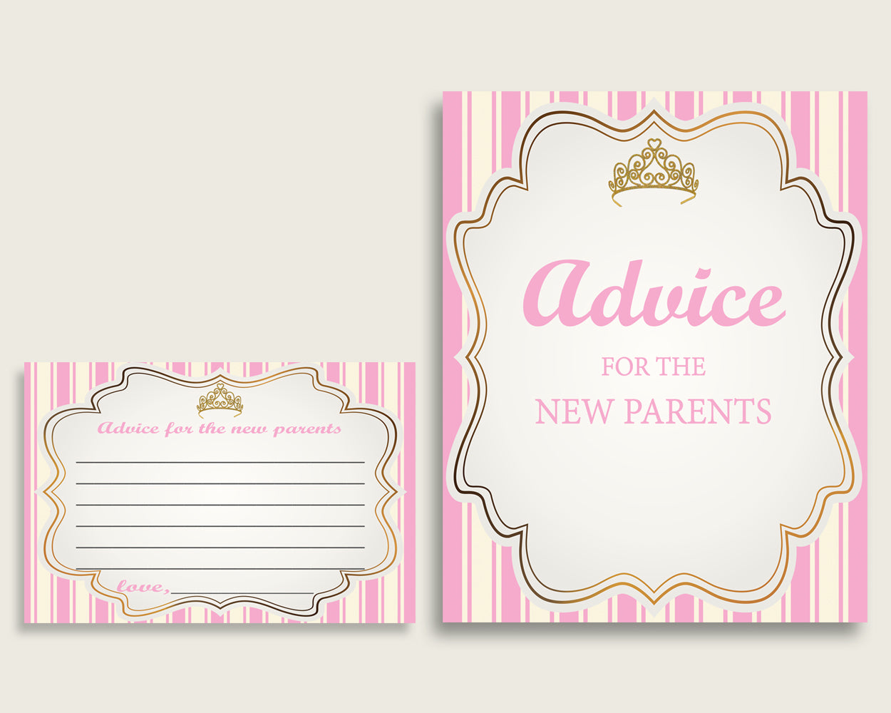 Royal Princess Advice For Mommy To Be Cards & Sign, Printable Baby Shower Pink Gold Advice For New Parents, Instant Download, rp002