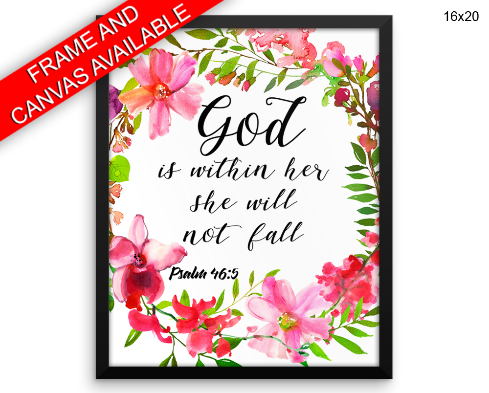 God Is Within Her She Will Not Fall Print, Beautiful Wall Art with Frame and Canvas options