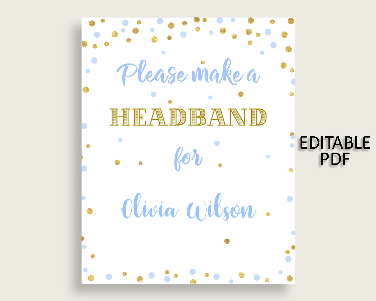 Headband Sign Baby Shower Headband Sign Confetti Baby Shower Headband Sign Blue Gold Baby Shower Confetti Headband Sign party theme cb001