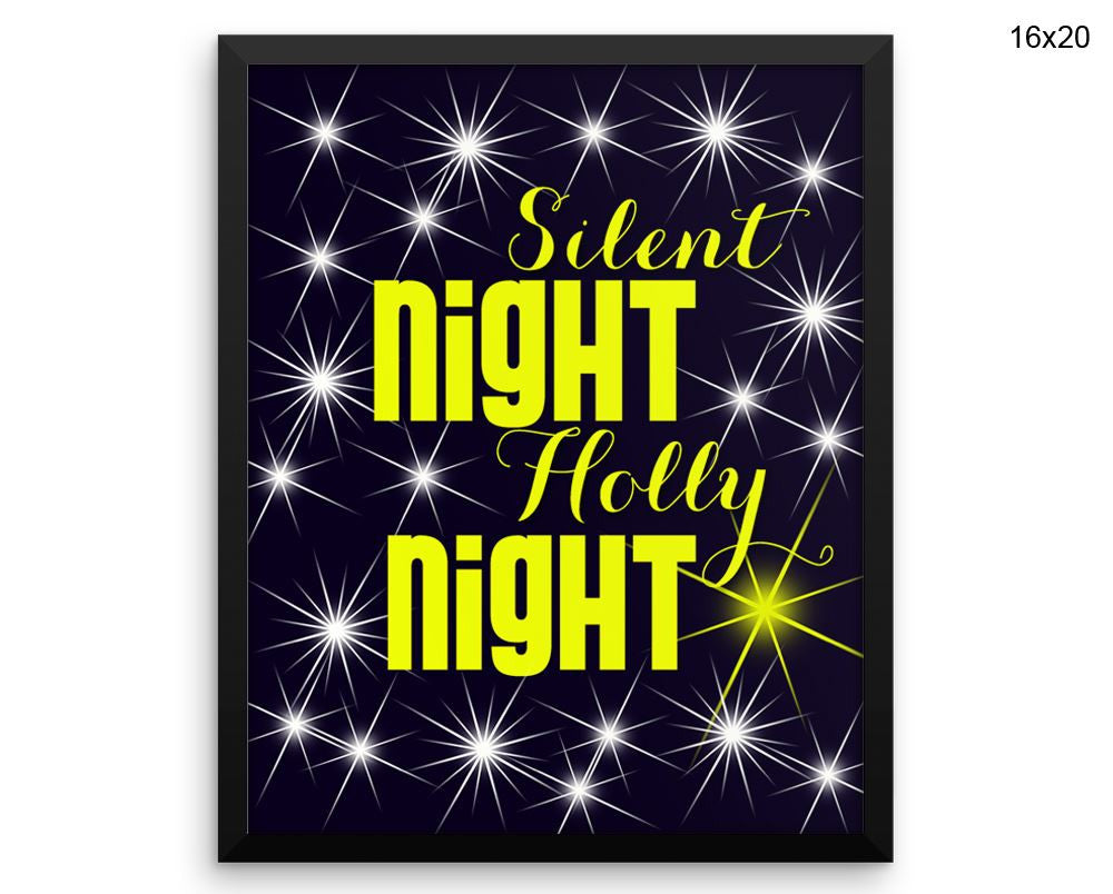 Silent Night Holly Night Print, Beautiful Wall Art with Frame and Canvas options available  Decor