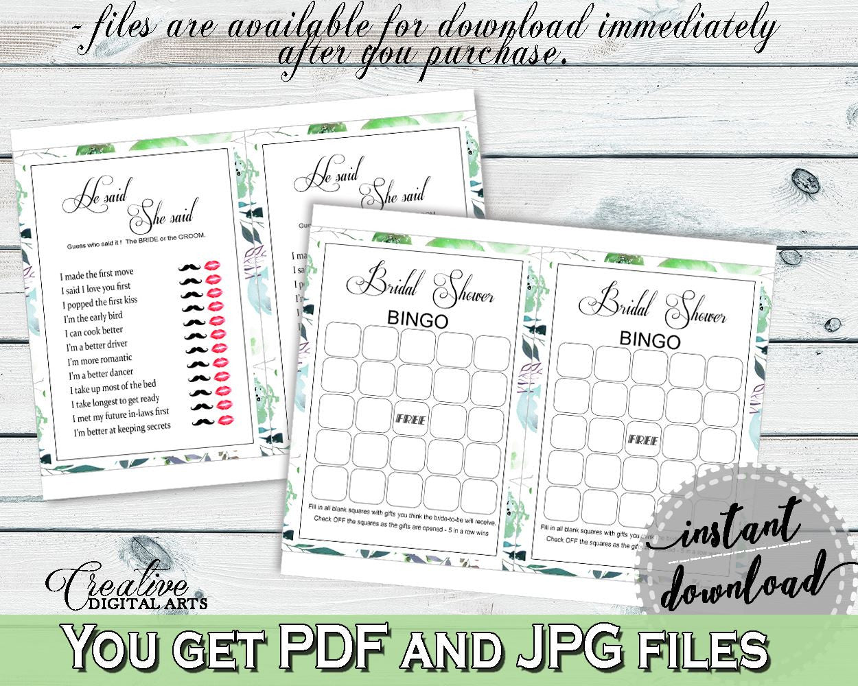 Games Bridal Shower Games Botanic Watercolor Bridal Shower Games Bridal Shower Botanic Watercolor Games Green White printable files 1LIZN - Digital Product