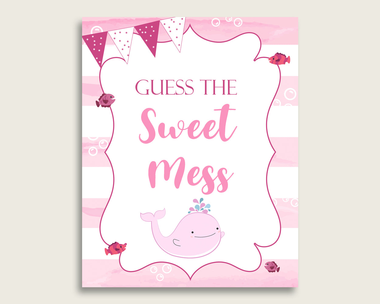 Pink Whale Guessing Game Baby Shower Girl, Pink White Guess The Sweet Mess Game Printable, Dirty Diaper Game, Instant Download, wbl02