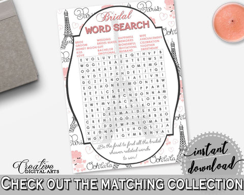 Word Search in Paris Bridal Shower Pink And Gray Theme, smiles, pink poodle, party décor, party supplies, party ideas, digital print - NJAL9 - Digital Product