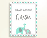 Sign The Onesie Baby Shower Design A Onesie Turquoise Baby Shower Sign The Onesie Baby Shower Elephant Design A Onesie Green Gray 5DMNH - Digital Product
