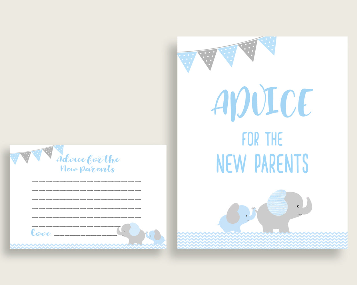 Elephant Advice For Mommy To Be Cards & Sign, Printable Baby Shower Blue Grey Advice For New Parents, Instant Download, Most Popular ebl02