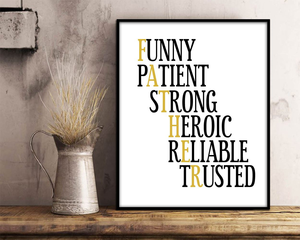 Wall Art Father Digital Print Father Poster Art Father Wall Art Print Father  Wall Decor Father black and gold father gift typography - Digital Download