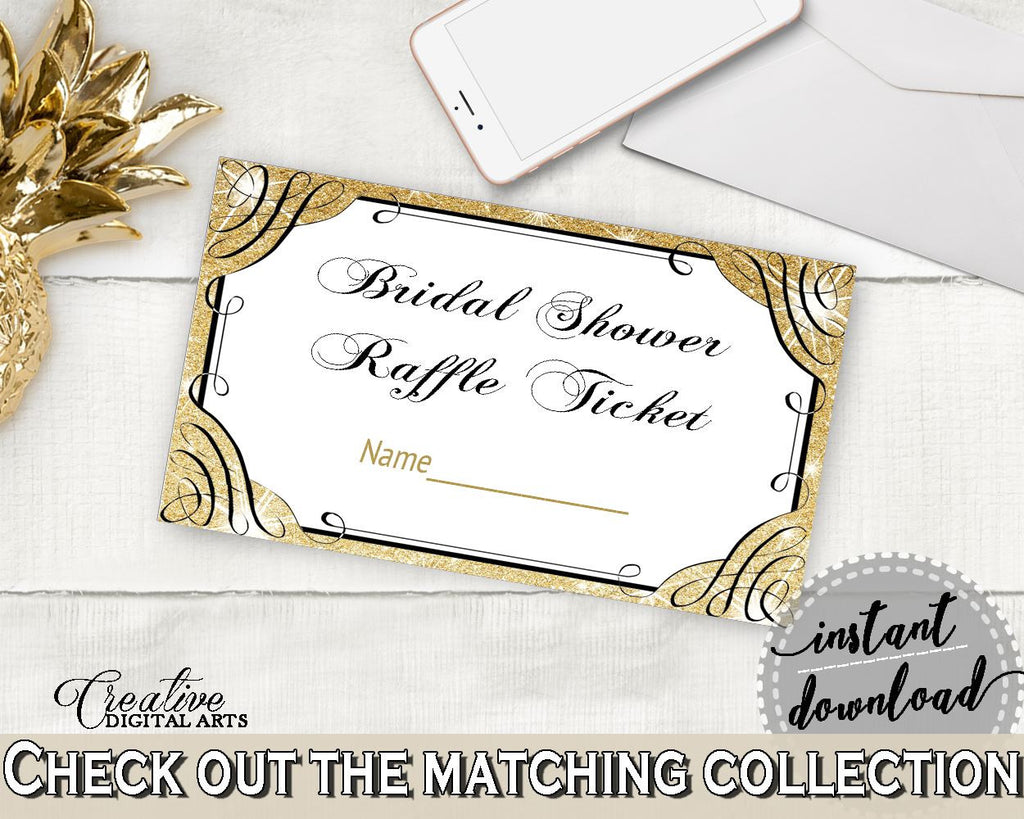 Raffle Ticket in Glittering Gold Bridal Shower Gold And Yellow Theme, empty ticket, flashy bridal, party supplies, digital print - JTD7P - Digital Product