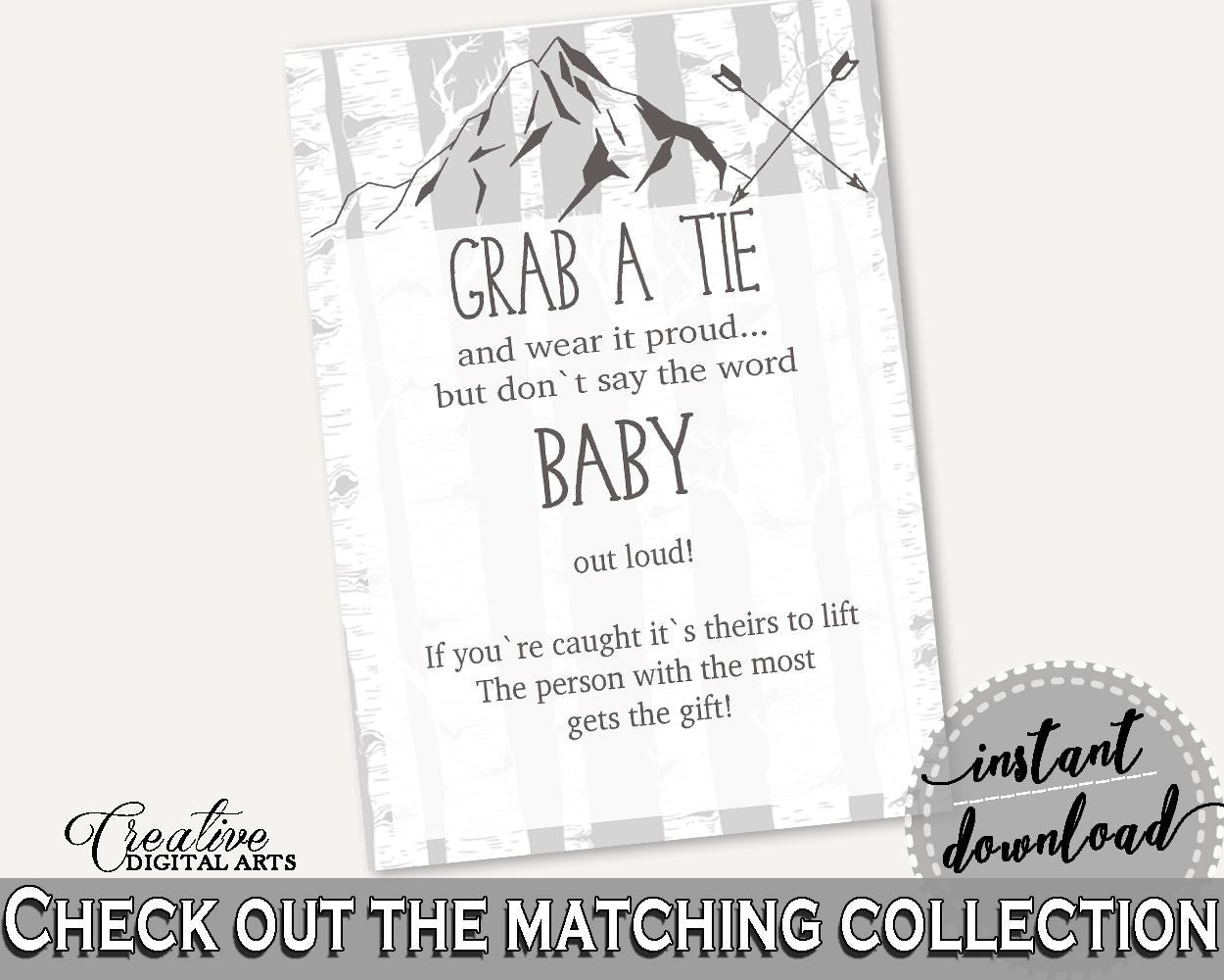 Grab A Tie Baby Shower Grab A Tie Adventure Mountain Baby Shower Grab A Tie Gray White Baby Shower Adventure Mountain Grab A Tie S67CJ - Digital Product