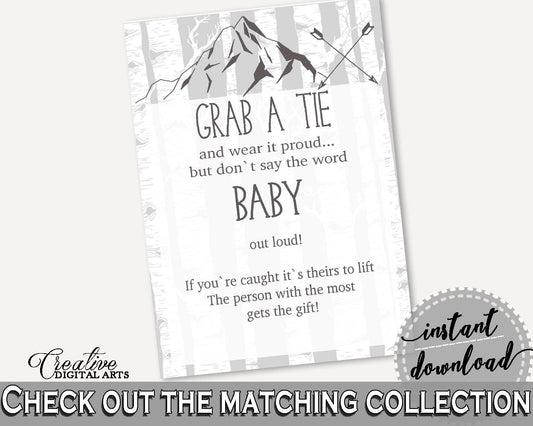 Grab A Tie Baby Shower Grab A Tie Adventure Mountain Baby Shower Grab A Tie Gray White Baby Shower Adventure Mountain Grab A Tie S67CJ - Digital Product