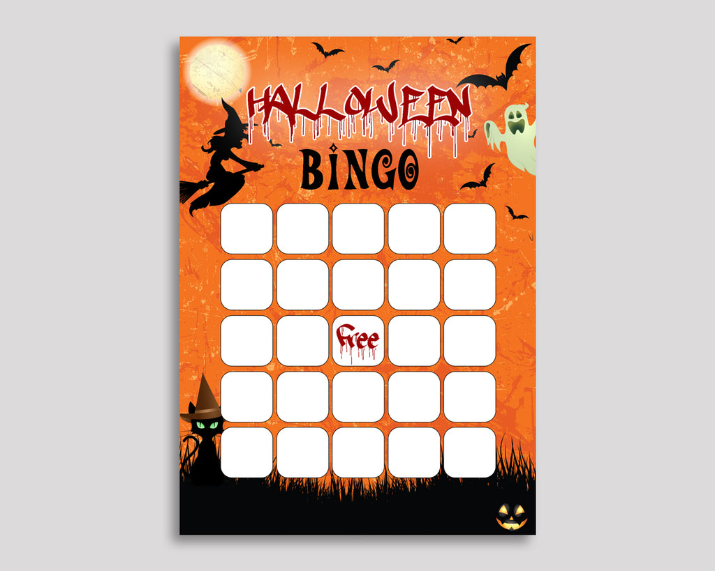 Halloween Bingo Gift Cards, Halloween Birthday Bingo Blank, Orange Black Bingo Cards Printable, Birthday Activity Boy Girl, GPF0F