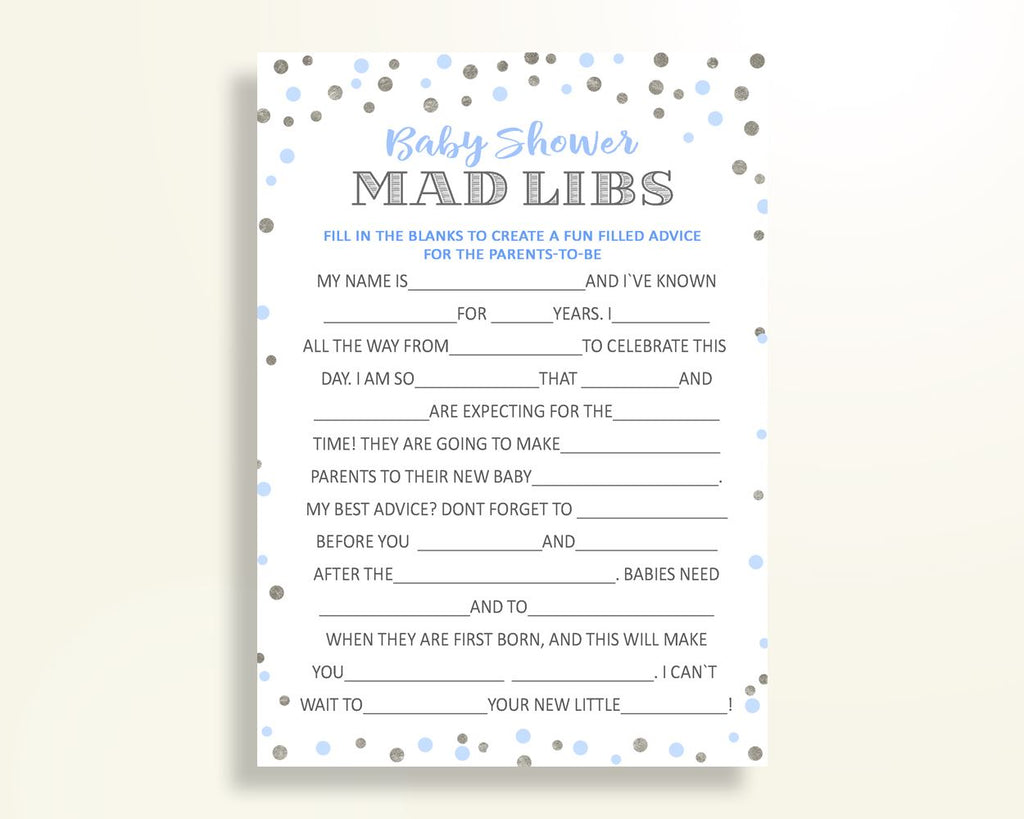 Mad Libs Baby Shower Mad Libs Blue And Silver Baby Shower Mad Libs Blue Silver Baby Shower Blue And Silver Mad Libs party ideas prints OV5UG - Digital Product