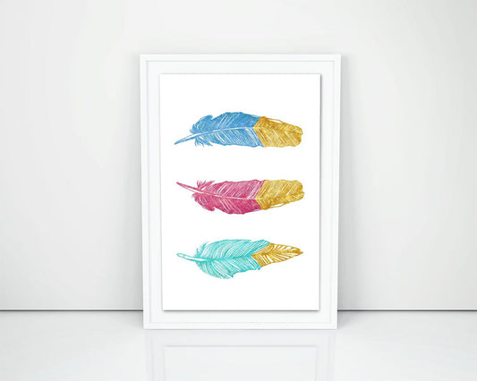 Wall Art Boho Digital Print Boho Poster Art Boho Wall Art Print Boho Feathers Art Boho Feathers Print Boho Wall Decor Boho coral gold - Digital Download