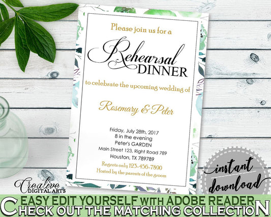 Rehearsal Dinner Invitation Bridal Shower Rehearsal Dinner Invitation Botanic Watercolor Bridal Shower Rehearsal Dinner Invitation 1LIZN - Digital Product