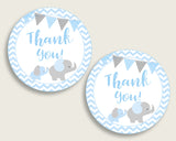 Elephant Baby Shower Round Thank You Tags 2 inch Printable, Blue Grey Favor Gift Tags, Boy Shower Hang Tags Labels, Digital File ebl02