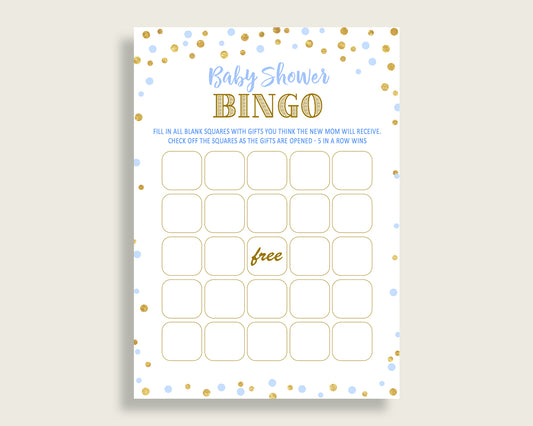 Empty Bingo Baby Shower Empty Bingo Confetti Baby Shower Empty Bingo Blue Gold Baby Shower Confetti Empty Bingo party ideas prints cb001