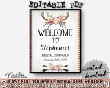Antlers Flowers Bohemian Bridal Shower Bridal Shower Welcome Sign Editable in Gray and Pink, welcome sign, party ideas, prints - MVR4R - Digital Product