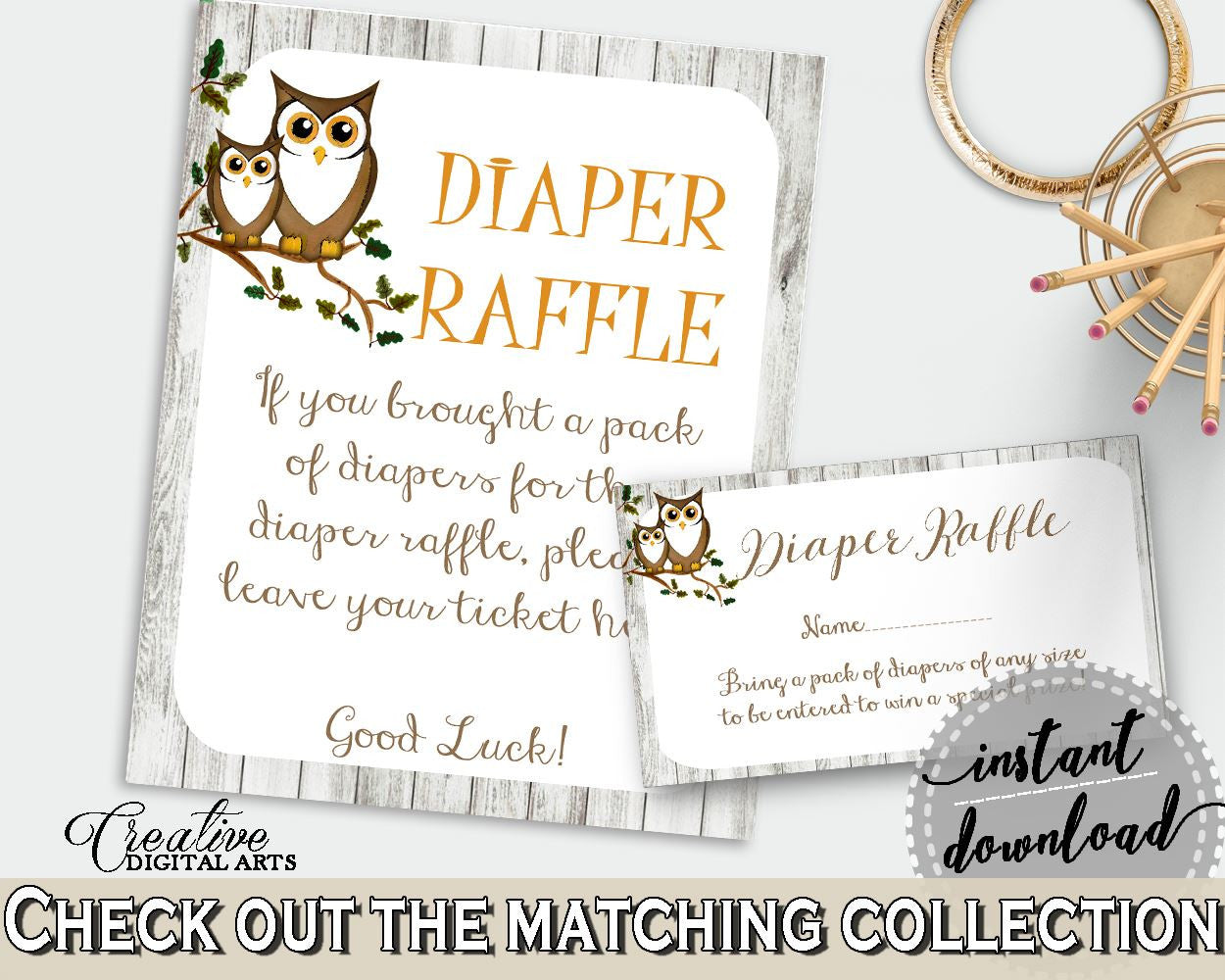 Diaper Raffle Baby Shower Diaper Raffle Owl Baby Shower Diaper Raffle Baby Shower Owl Diaper Raffle Gray Brown customizable files - 9PUAC - Digital Product