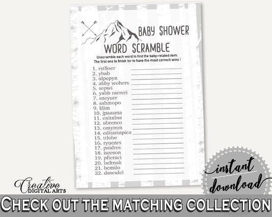 Word Scramble Baby Shower Word Scramble Adventure Mountain Baby Shower Word Scramble Gray White Baby Shower Adventure Mountain Word S67CJ - Digital Product