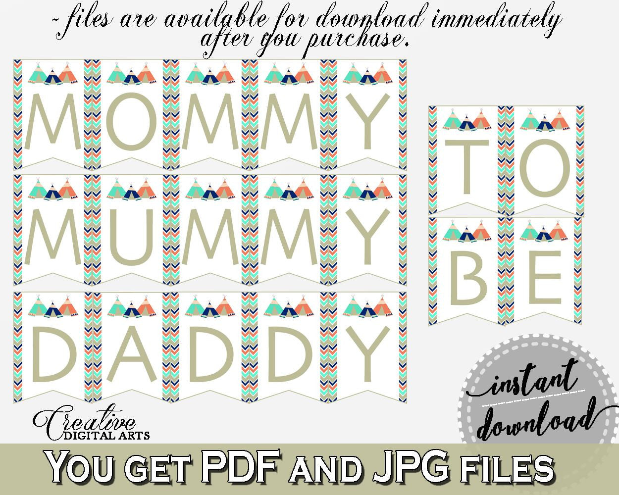 Chair Banner Baby Shower Chair Banner Tribal Teepee Baby Shower Chair Banner Baby Shower Tribal Teepee Chair Banner Green Navy - KS6AW - Digital Product