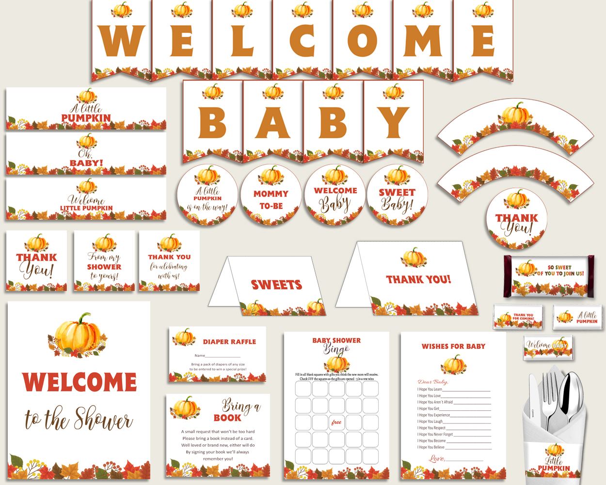 Decorations Baby Shower Decorations Fall Baby Shower Decorations Baby Shower Pumpkin Decorations Orange Brown pdf jpg party décor BPK3D - Digital Product