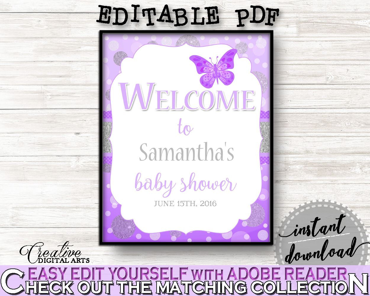 Welcome Sign Baby Shower Welcome Sign Butterfly Baby Shower Welcome Sign Baby Shower Butterfly Welcome Sign Purple Pink party plan 7AANK - Digital Product