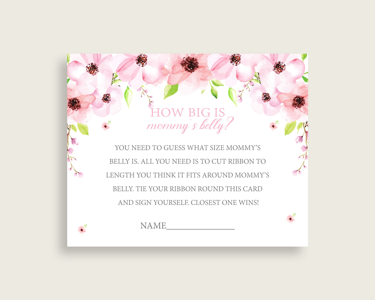 Pink Green How Big Is Mommy's Belly Game, Flower Blush Baby Shower Girl, Guess Mommys Belly Size, Mommy Tummy Game, Instant Download, VH1KL