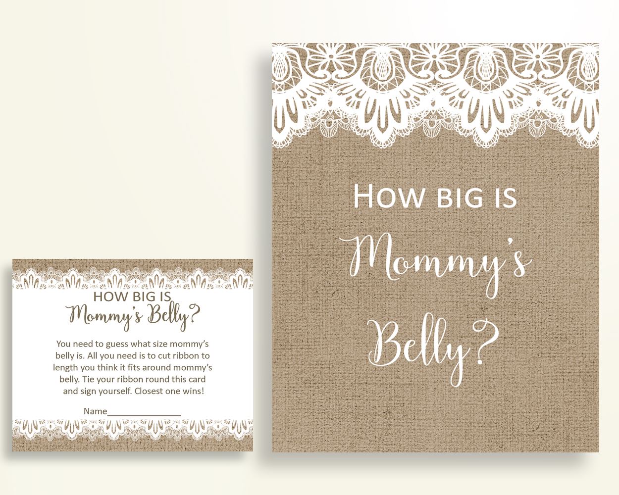 Mommy's Belly Baby Shower Mommy's Belly Burlap Lace Baby Shower Mommy's Belly Baby Shower Burlap Lace Mommy's Belly Brown White W1A9S - Digital Product