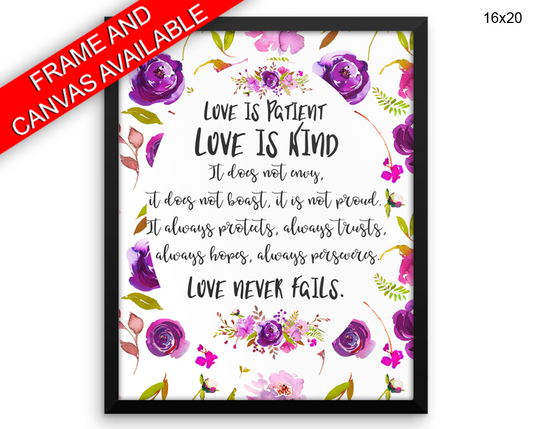 Love Is Patient Love Is Kind Print, Beautiful Wall Art with Frame and Canvas options available