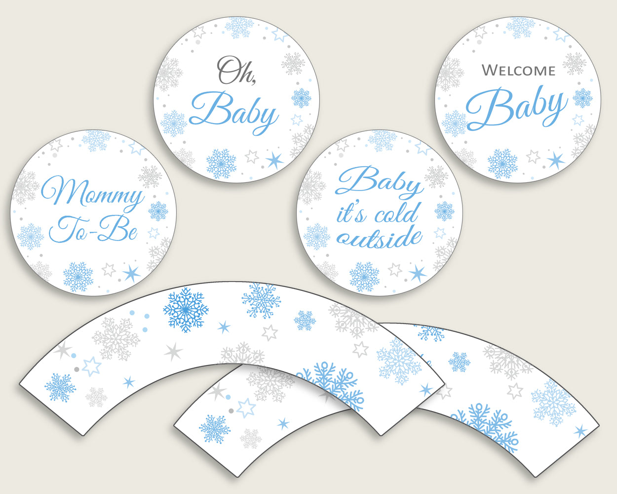 Cupcake Toppers And Wrappers Baby Shower Cupcake Toppers And Wrappers Snowflake Baby Shower Cupcake Toppers And Wrappers Blue Gray NL77H