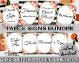 Flower Bouquet Black Stripes Bridal Shower Table Signs Bundle in Black And Gold, please take a treat, floral theme, shower activity - QMK20 - Digital Product