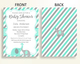 Invitation Baby Shower Invitation Turquoise Baby Shower Invitation Baby Shower Elephant Invitation Green Gray party organising party 5DMNH - Digital Product